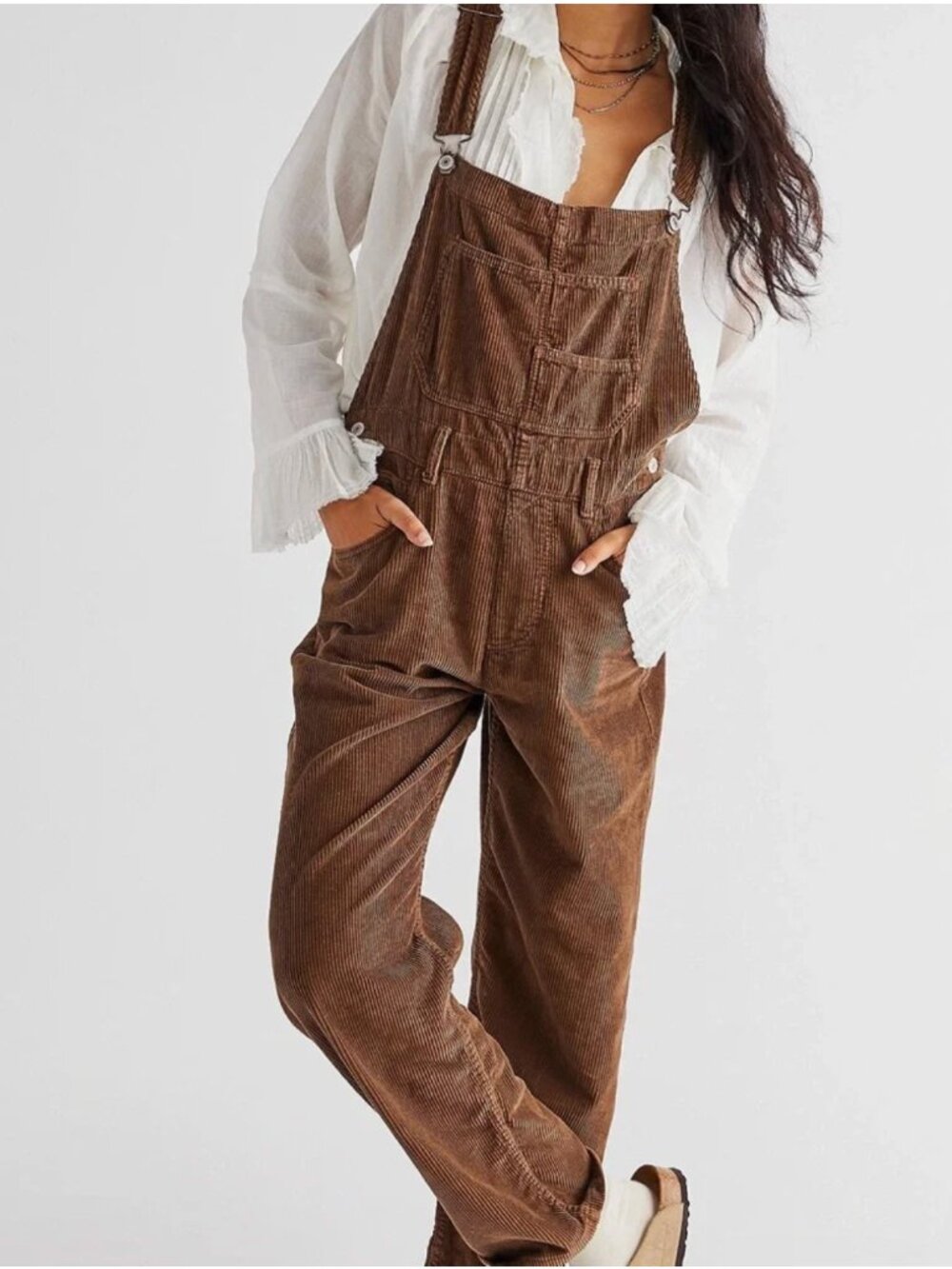 We the Free Free People Brown Corduroy Bib Overall Size L Baggy Loose Casual - Picture 10 of 10